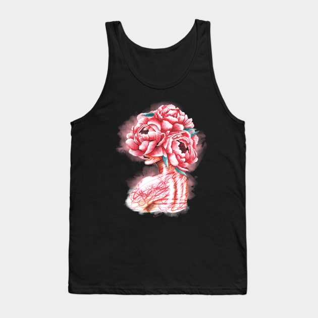 Pretty young girl with peonies in hair Tank Top by Olena Tyshchenko